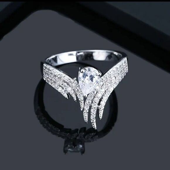 Size 9 Wing angel ring  with Inlaid Zircon White and diamond Plated - Picture 14 of 14
